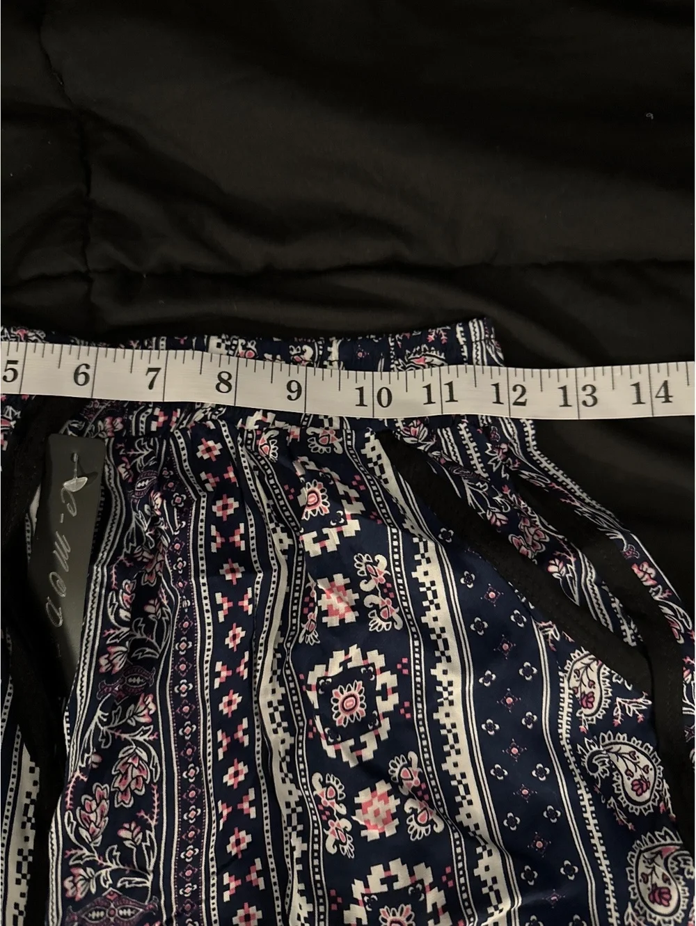 Cali Mode Women's Navy Blue Floral Patterned Shorts with Black Trim